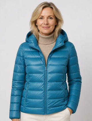 Lightweight Hooded Puffer Jacket in Sea Blue