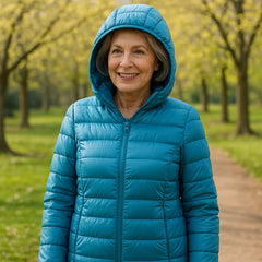 Lightweight Hooded Puffer Jacket in Sea Blue