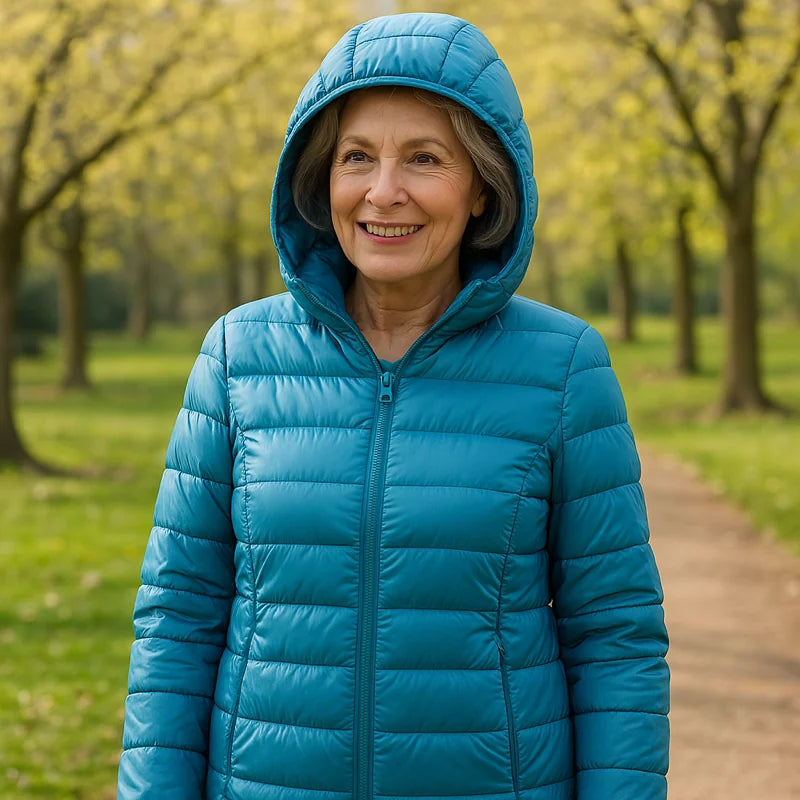 Lightweight Hooded Puffer Jacket in Sea Blue