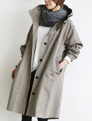 Andrea Hooded Longline Trench Coat in Gray