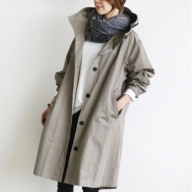 Andrea Hooded Longline Trench Coat in Gray