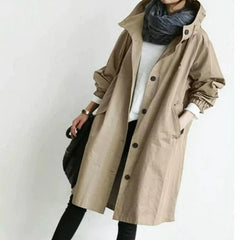 Andrea Hooded Longline Trench Coat in Brown