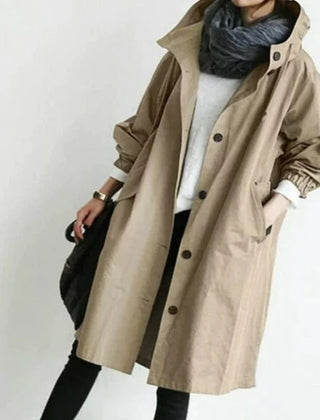 Andrea Hooded Longline Trench Coat in Brown