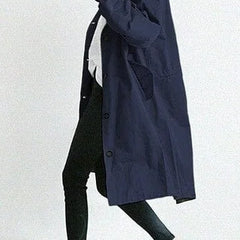 Andrea Hooded Longline Trench Coat in Navy