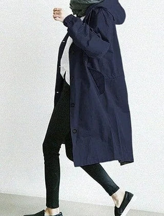 Andrea Hooded Longline Trench Coat in Navy