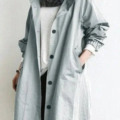 Andrea Hooded Longline Trench Coat in Light Blue