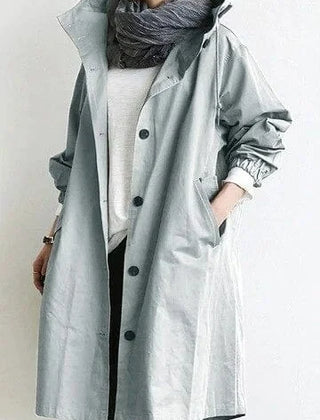 Andrea Hooded Longline Trench Coat in Light Blue