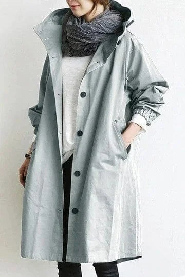 Andrea Hooded Longline Trench Coat in Light Blue
