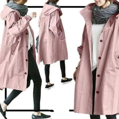 Andrea Hooded Longline Trench Coat in Pink