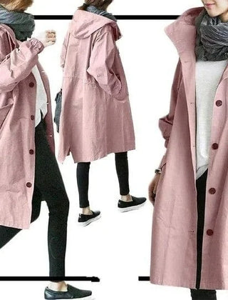 Andrea Hooded Longline Trench Coat in Pink