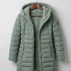 Hooded A-Line Puffer Coat in Sage Green