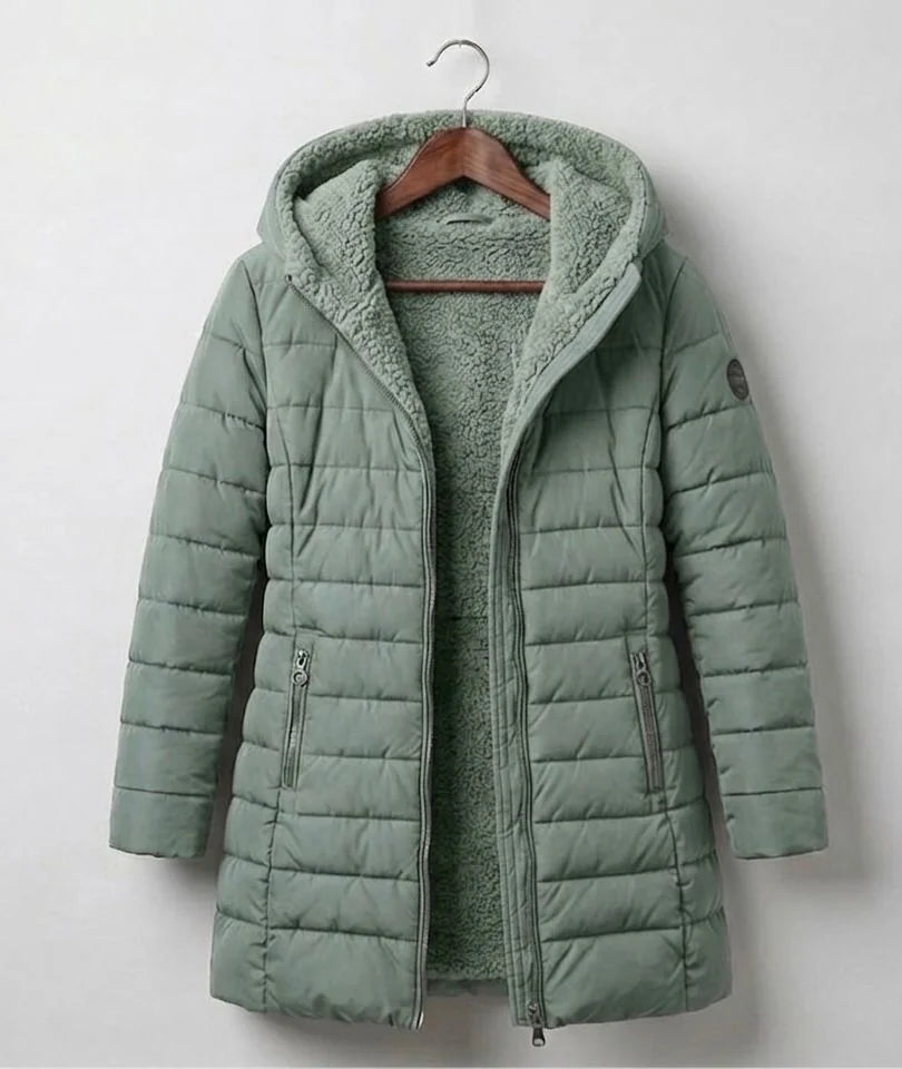 Hooded A-Line Puffer Coat in Sage Green