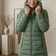 Hooded A-Line Puffer Coat in Green