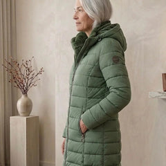 Hooded A-Line Puffer Coat in Green