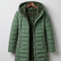 Hooded A-Line Puffer Coat in Green