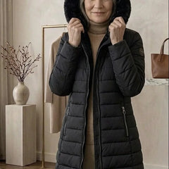 Hooded A-Line Puffer Coat in Black