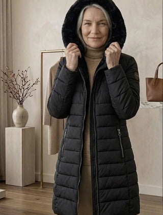 Hooded A-Line Puffer Coat in Black