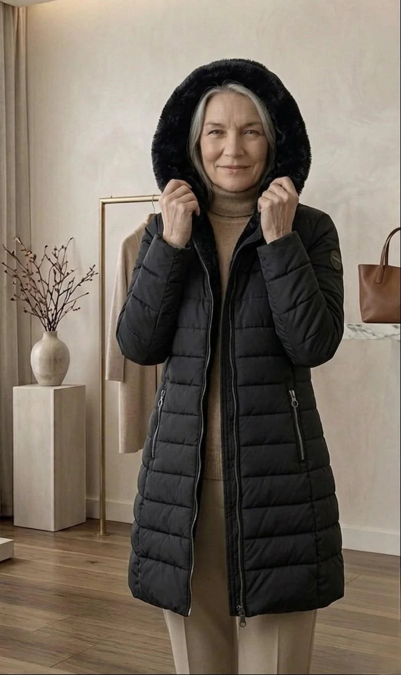 Hooded A-Line Puffer Coat in Black