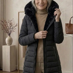 Hooded A-Line Puffer Coat in Black