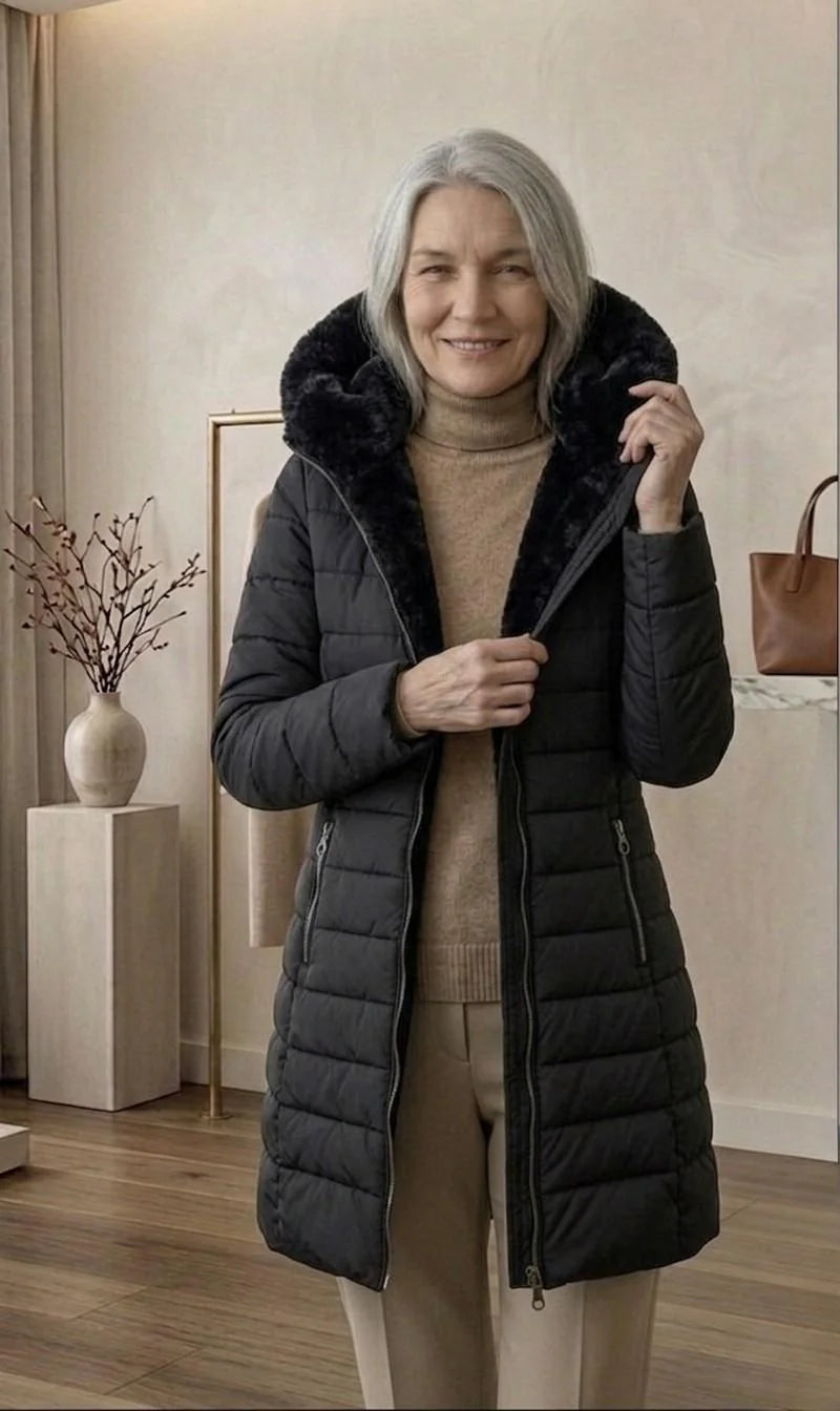 Hooded A-Line Puffer Coat in Black