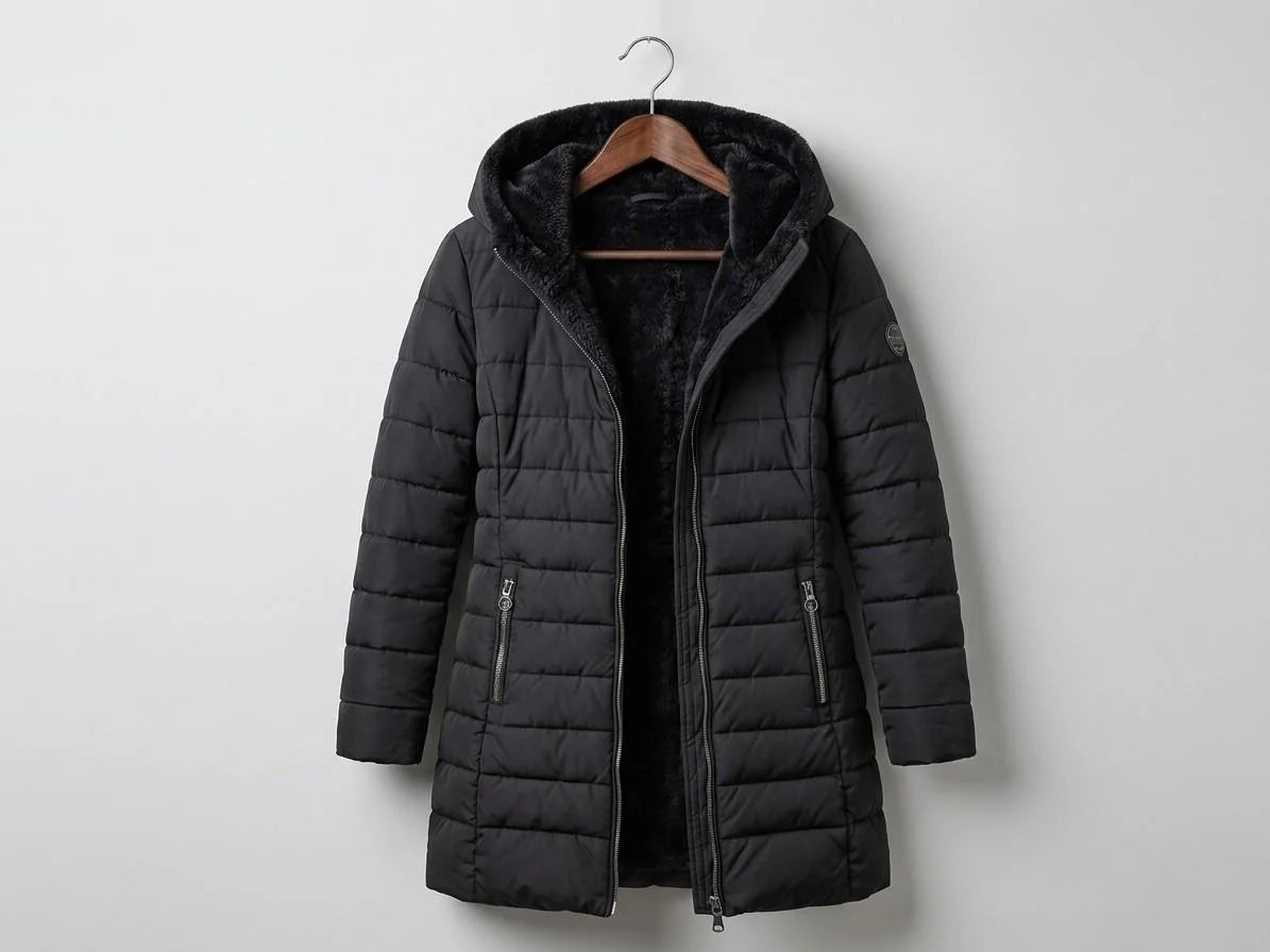 Hooded A-Line Puffer Coat in Black