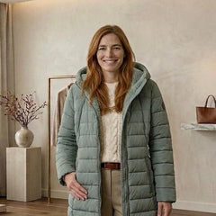 Hooded A-Line Puffer Coat in Sage Green