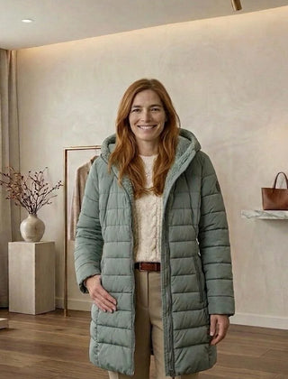 Hooded A-Line Puffer Coat in Sage Green