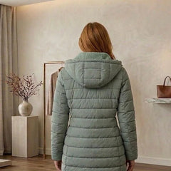 Hooded A-Line Puffer Coat in Sage Green