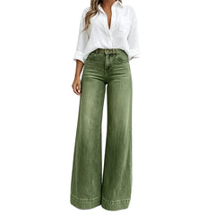 High-Rise Wide-Leg Jeans in Olive Green