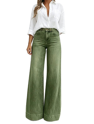 High-Rise Wide-Leg Jeans in Olive Green