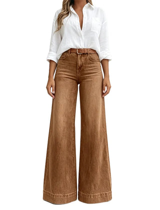 High-Rise Wide-Leg Jeans in Brown