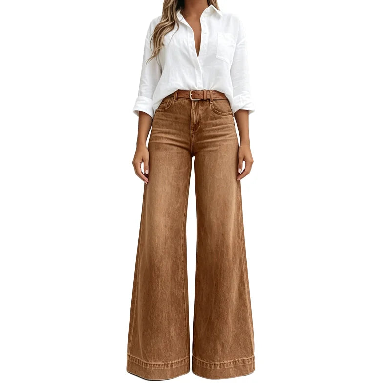 High-Rise Wide-Leg Jeans in Brown