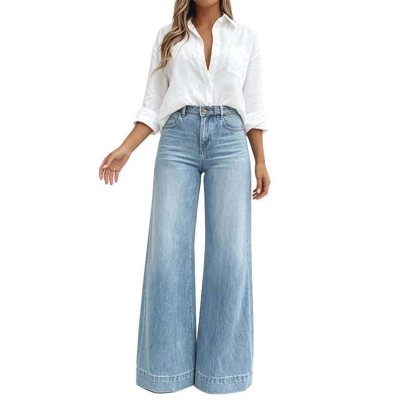 High-Rise Wide-Leg Jeans in Light Blue