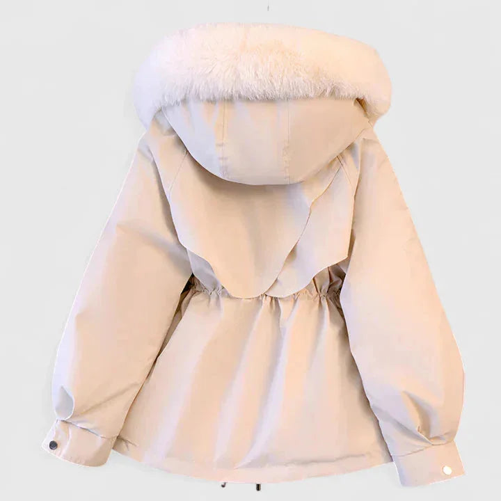 Faux-Fur Hooded Parka Jacket in Cream