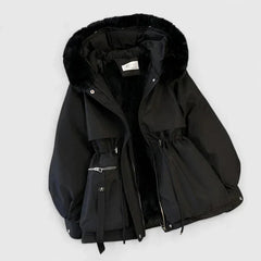Faux-Fur Hooded Parka Jacket in Black