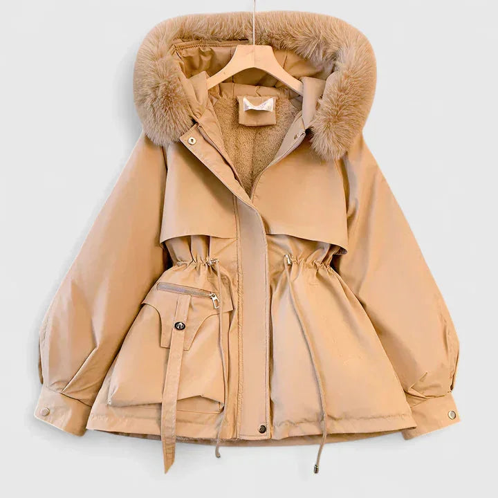 Faux-Fur Hooded Parka Jacket in Khaki