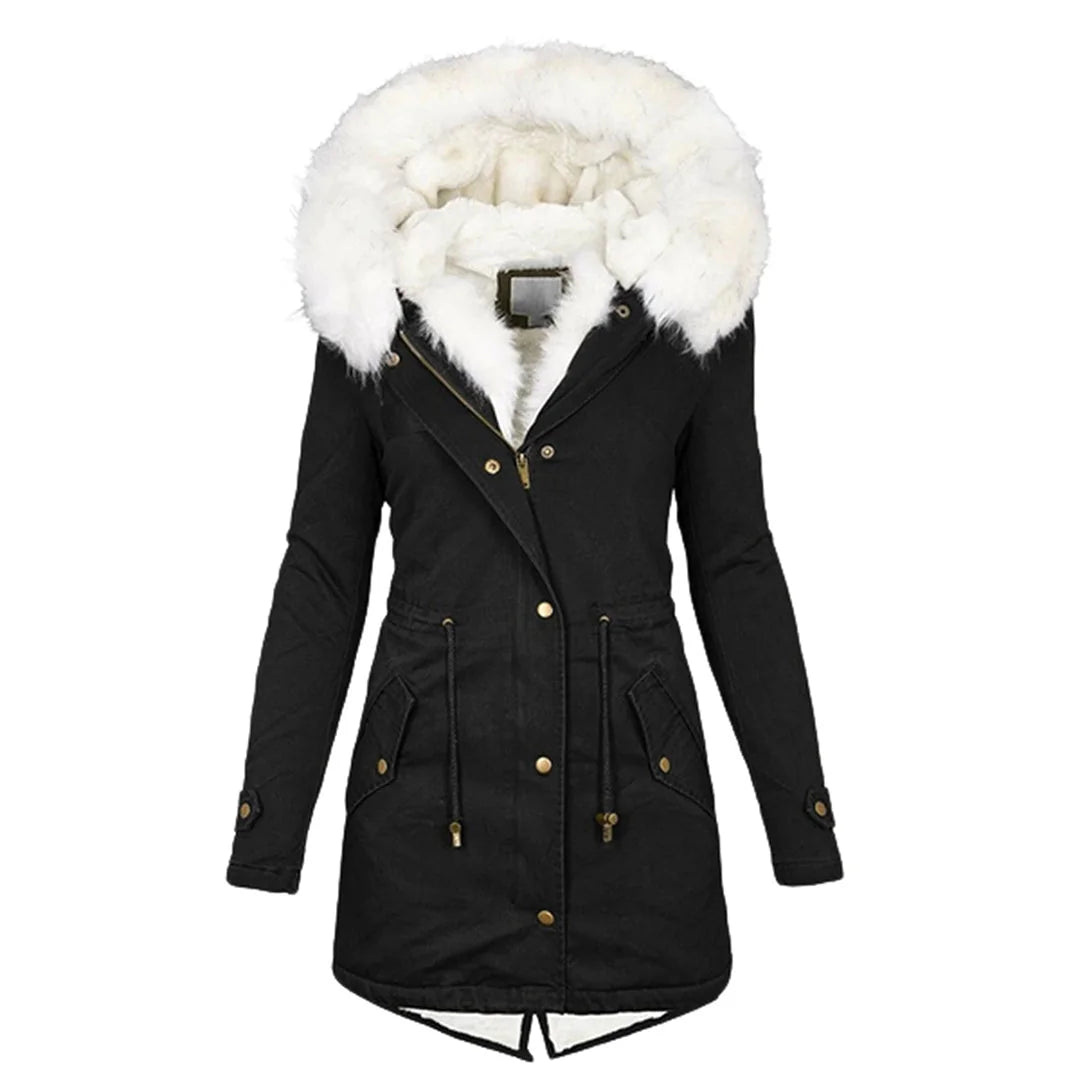 Beatrix button-detail hooded jacket in Black