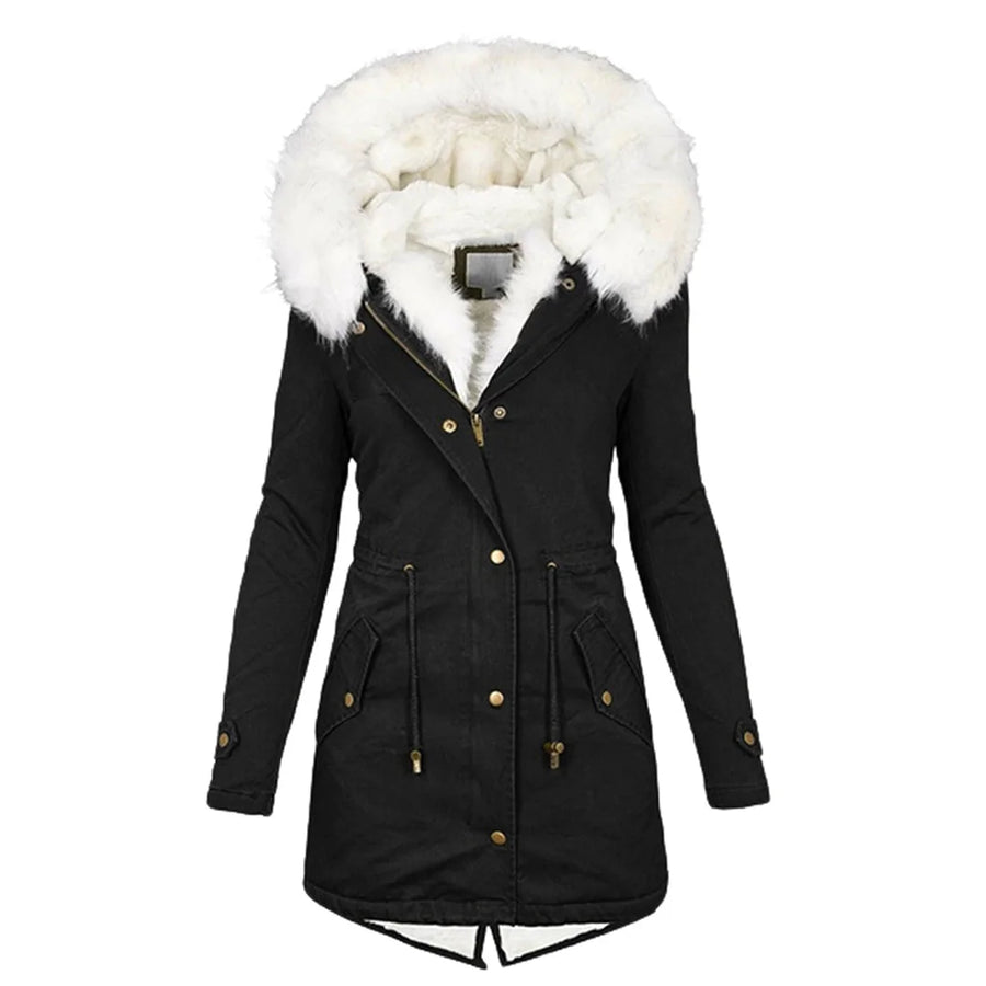 Beatrix button-detail hooded jacket in Black