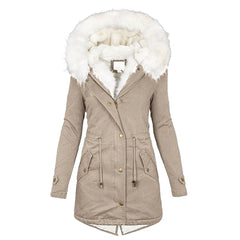Beatrix button-detail hooded jacket in Khaki
