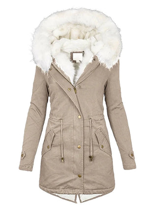 Beatrix button-detail hooded jacket in Khaki
