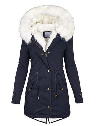 Beatrix button-detail hooded jacket in Navy