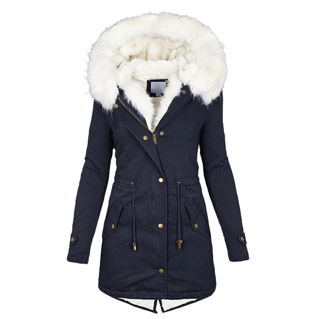 Beatrix button-detail hooded jacket in Navy