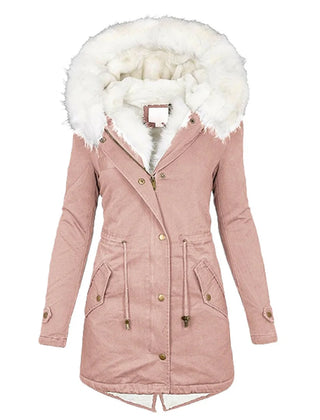 Beatrix button-detail hooded jacket in Pink