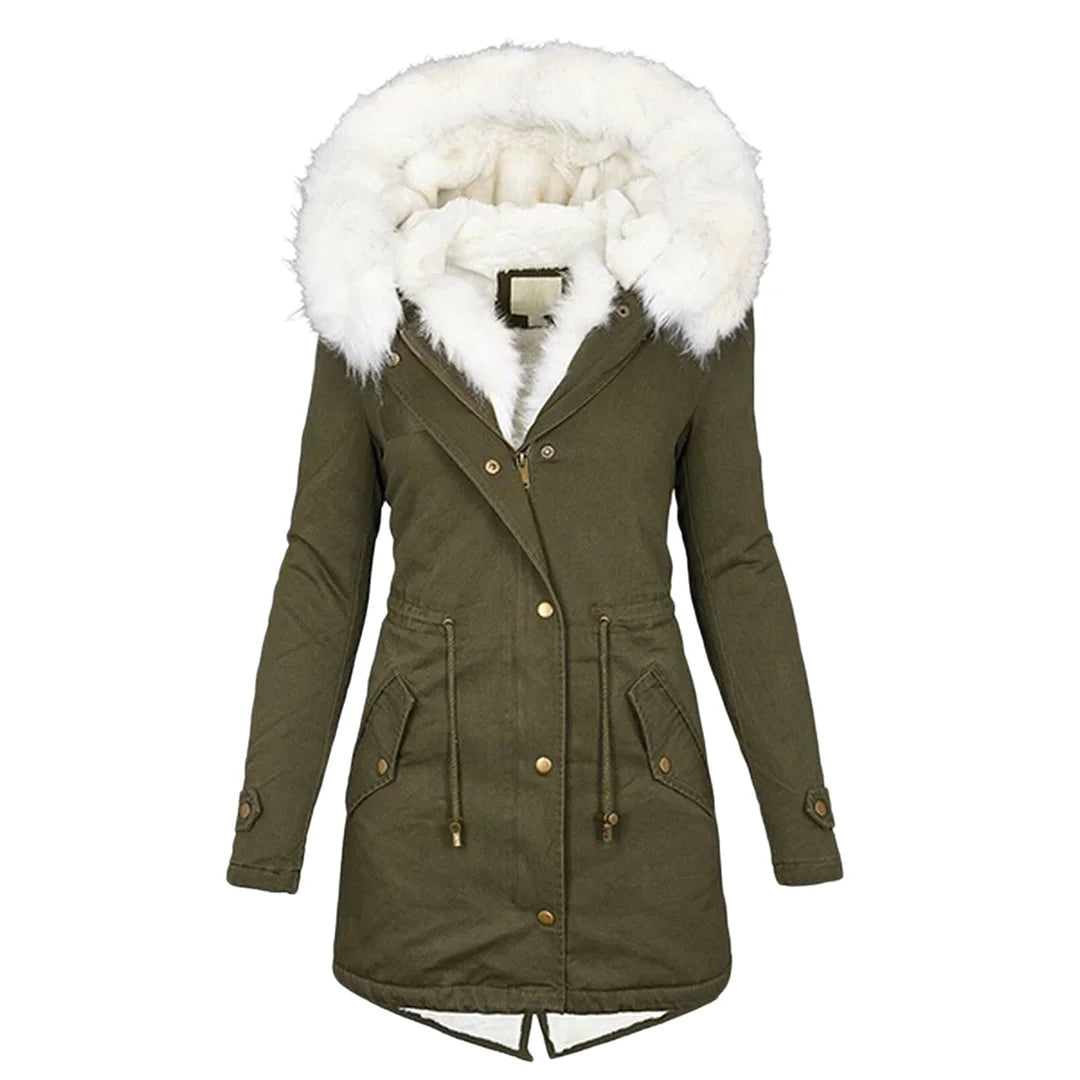 Beatrix button-detail hooded jacket in Green