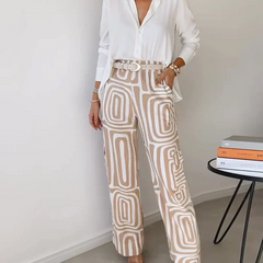 Beige Liora | Printed Wide-Leg Two-Piece Summer Set for Women