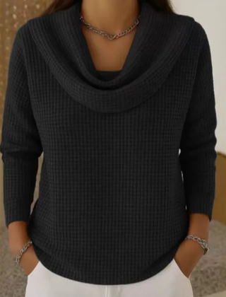 Black Amber™ – Warm Waffle Sweater with Elegant Waterfall Neckline