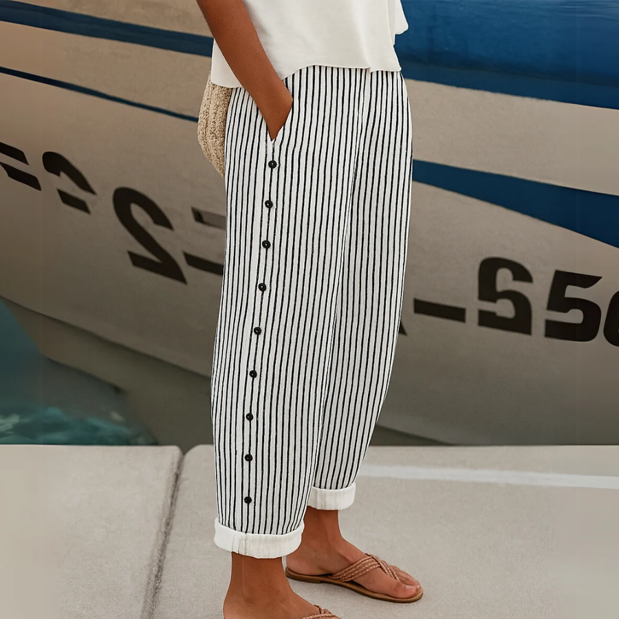 Black Sharon | Striped Loose Fit Wide-Leg Pants for Women | Summer