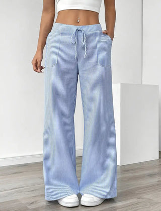 Blue Karina | Striped Wide-Leg Pants for Women | Smart Casual