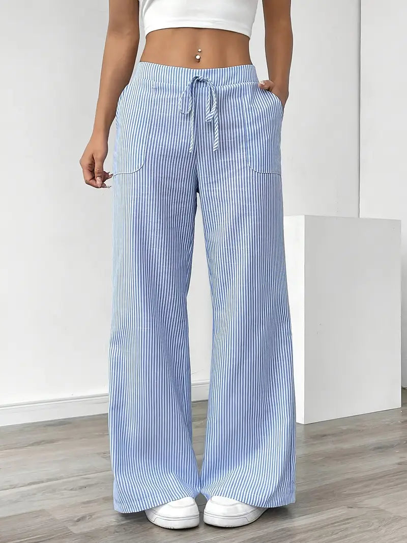 Blue Karina | Striped Wide-Leg Pants for Women | Smart Casual