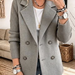 Double-Breasted Ribbed Sleeve Blazer in Gray